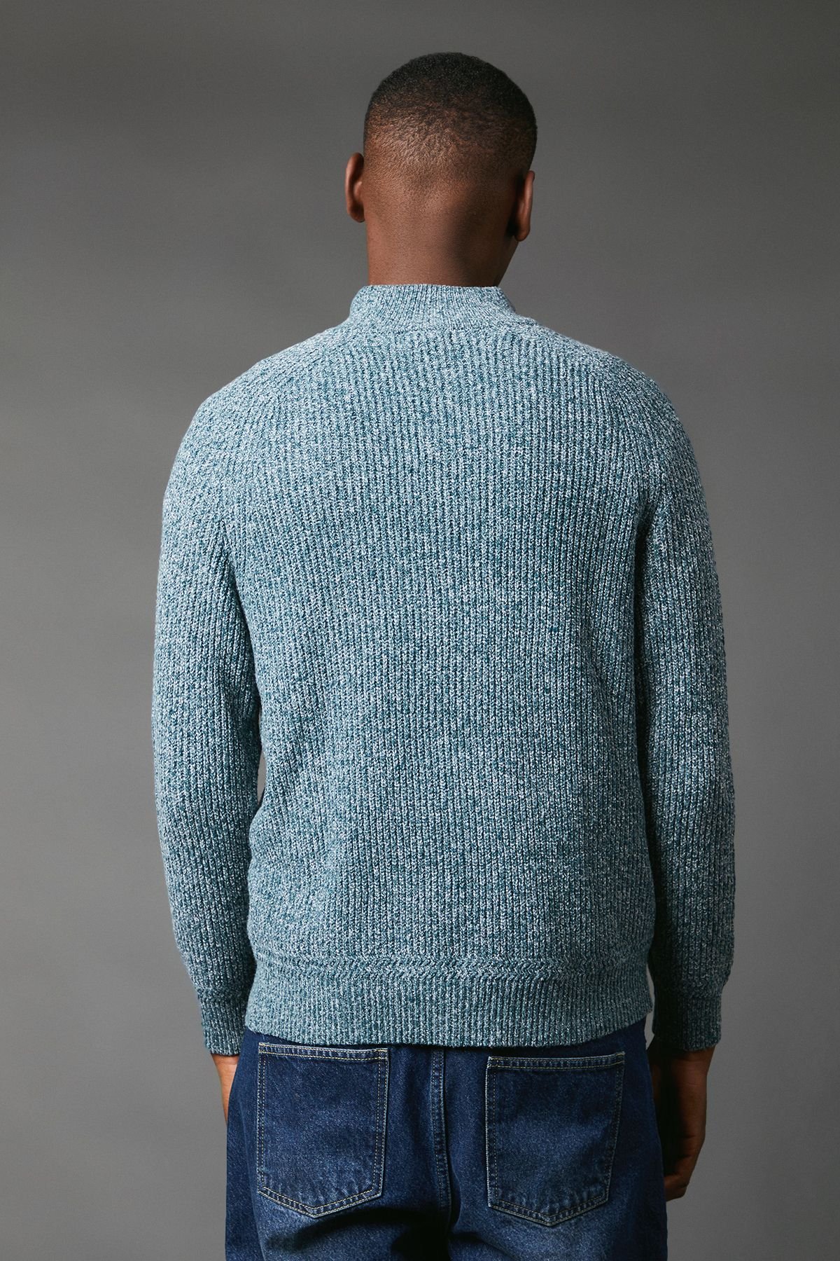 Maine Maine Men's Twisted Yarn Half Zip Knitted Jumper in Dark Blue - 3