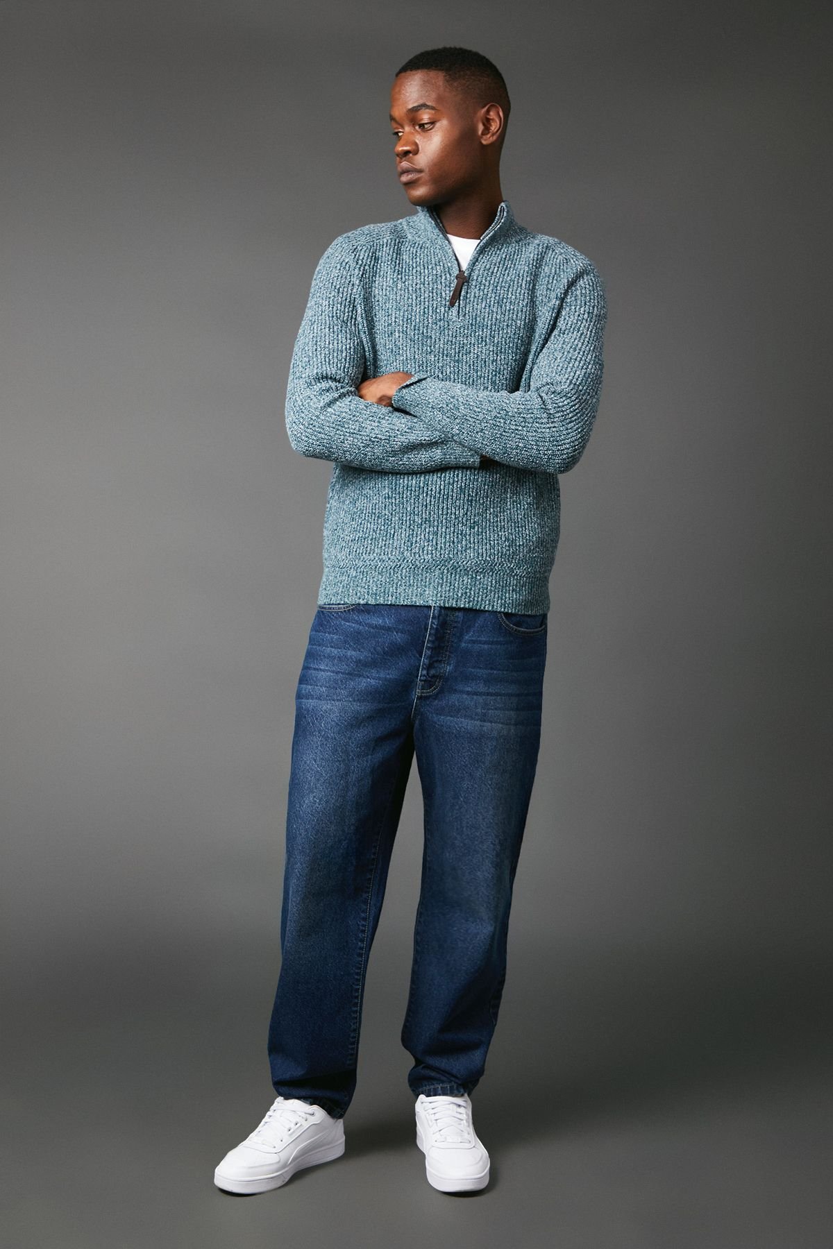 Maine Maine Men's Twisted Yarn Half Zip Knitted Jumper in Dark Blue - 4