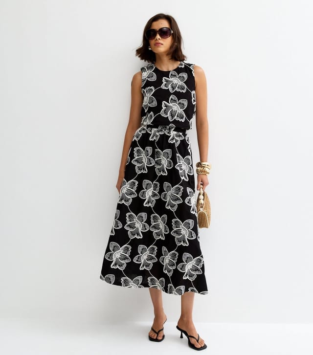 New Look Women's Black Cornelli Embroidered Midi Skirt New Look - 2