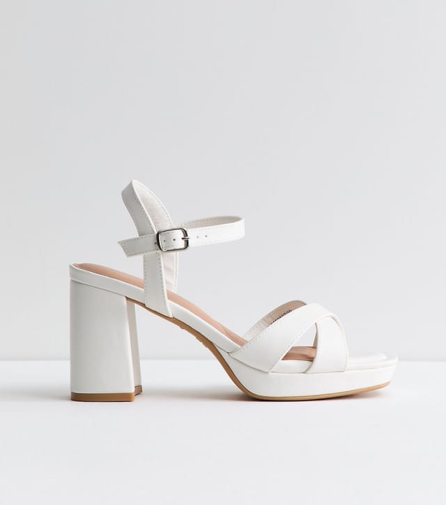 New Look Women's White Faux Leather Platform Sole High Heel Sandals Vegan New Look - 2