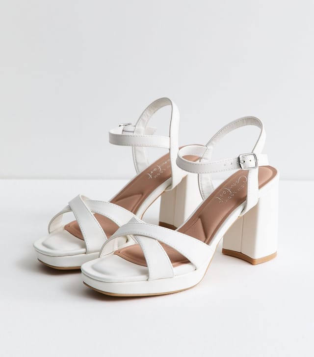 New Look Women's White Faux Leather Platform Sole High Heel Sandals Vegan New Look - 3