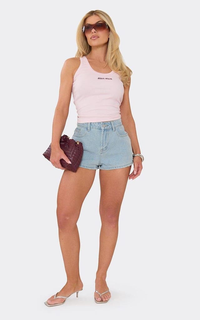 EGO Mid Rise Shorts In Light Blue Denim, Women's Size UK 6 - 2