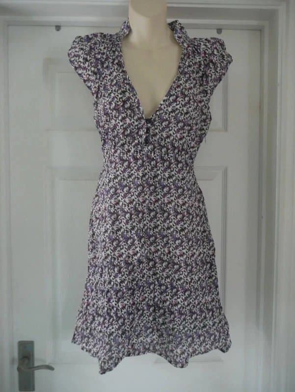 Carbon Cream Pink Purple Brown Paisley Print Pretty Cotton Summer Dress Size 12 Tea dress Sundress Carbon
