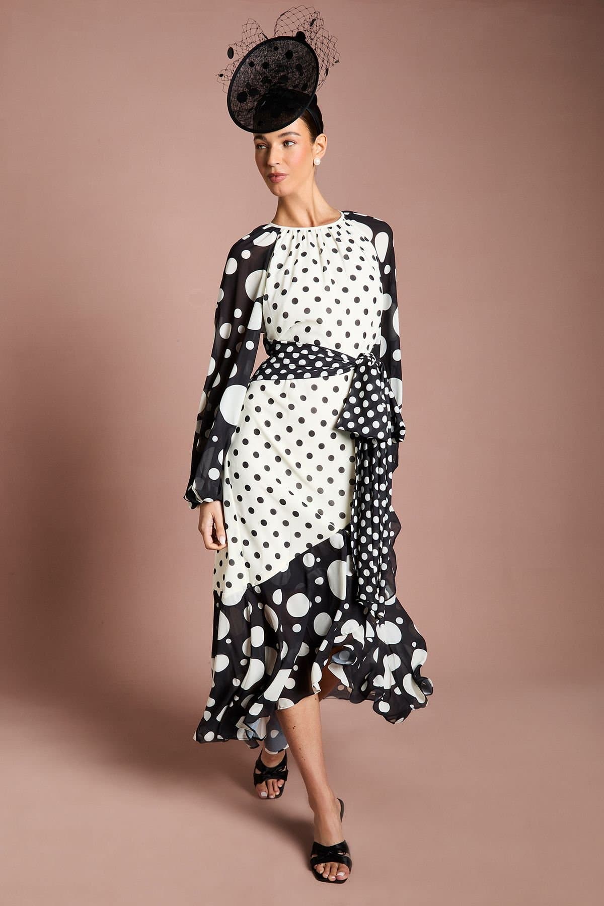 Coast Coast Women's Lisa Tan Mixed Spot Print Wrap Maxi Dress in Mono