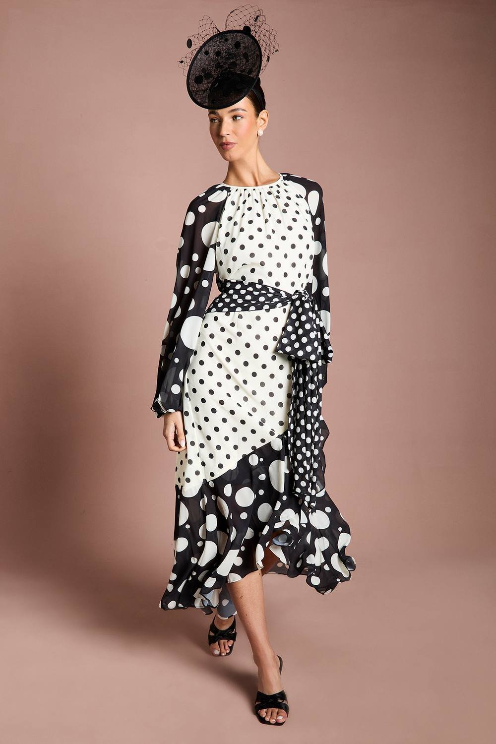 Coast Coast Women's Lisa Tan Mixed Spot Print Wrap Maxi Dress in Mono - 2