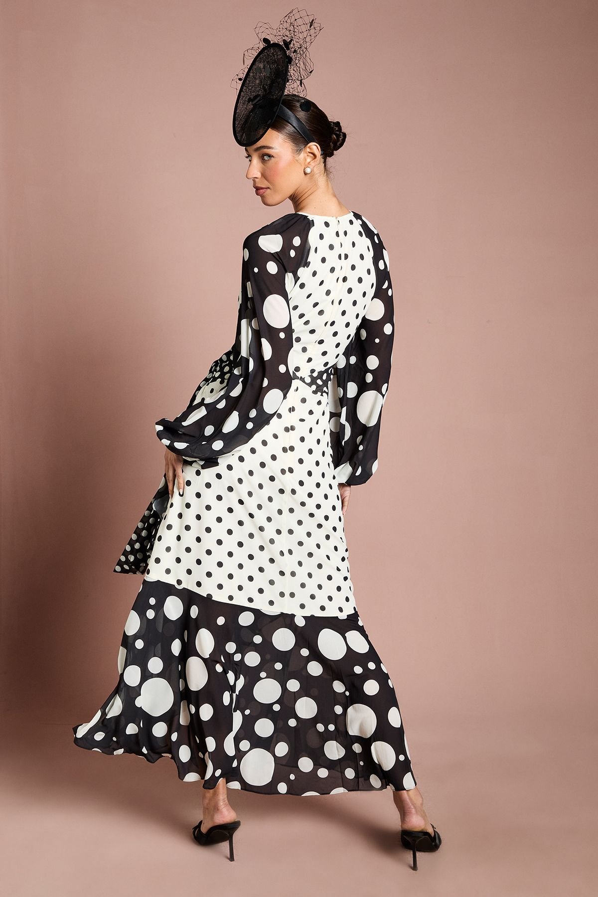 Coast Coast Women's Lisa Tan Mixed Spot Print Wrap Maxi Dress in Mono - 3