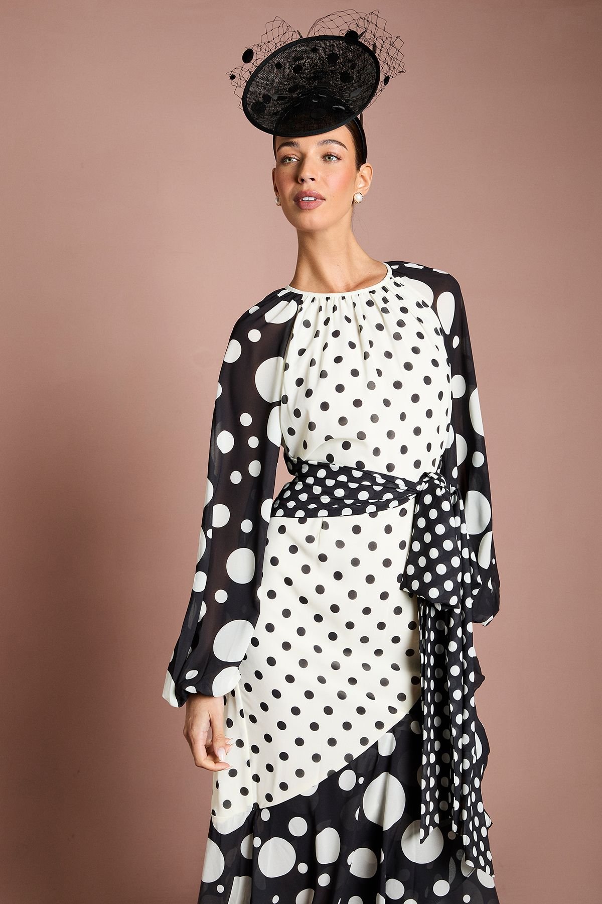 Coast Coast Women's Lisa Tan Mixed Spot Print Wrap Maxi Dress in Mono - 4