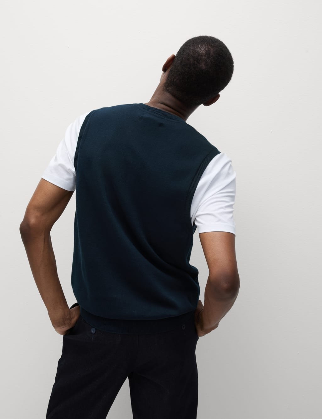 Marks & Spencer M&S Pure Cotton Sleeveless Jumper Navy - 3