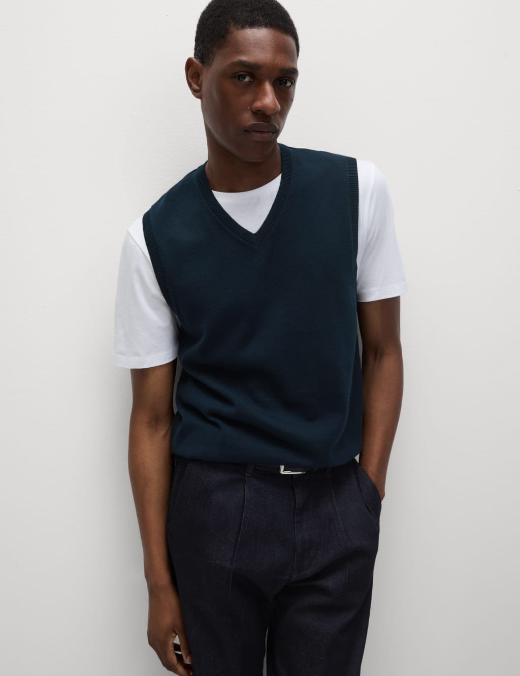 Marks & Spencer M&S Pure Cotton Sleeveless Jumper Navy - 4