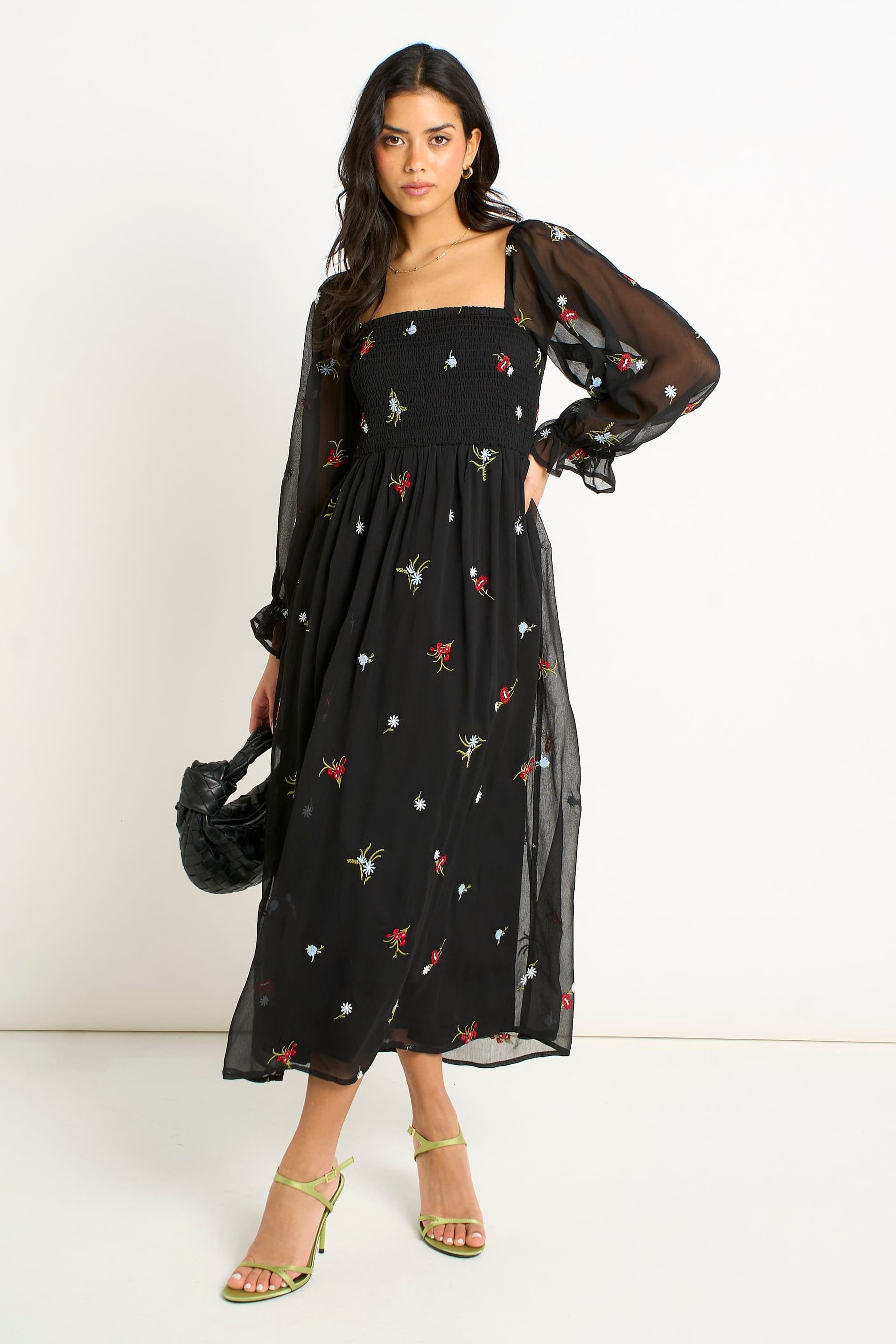 Gini London Gini London Women's Black Chiffon Floral Embroidered Dress