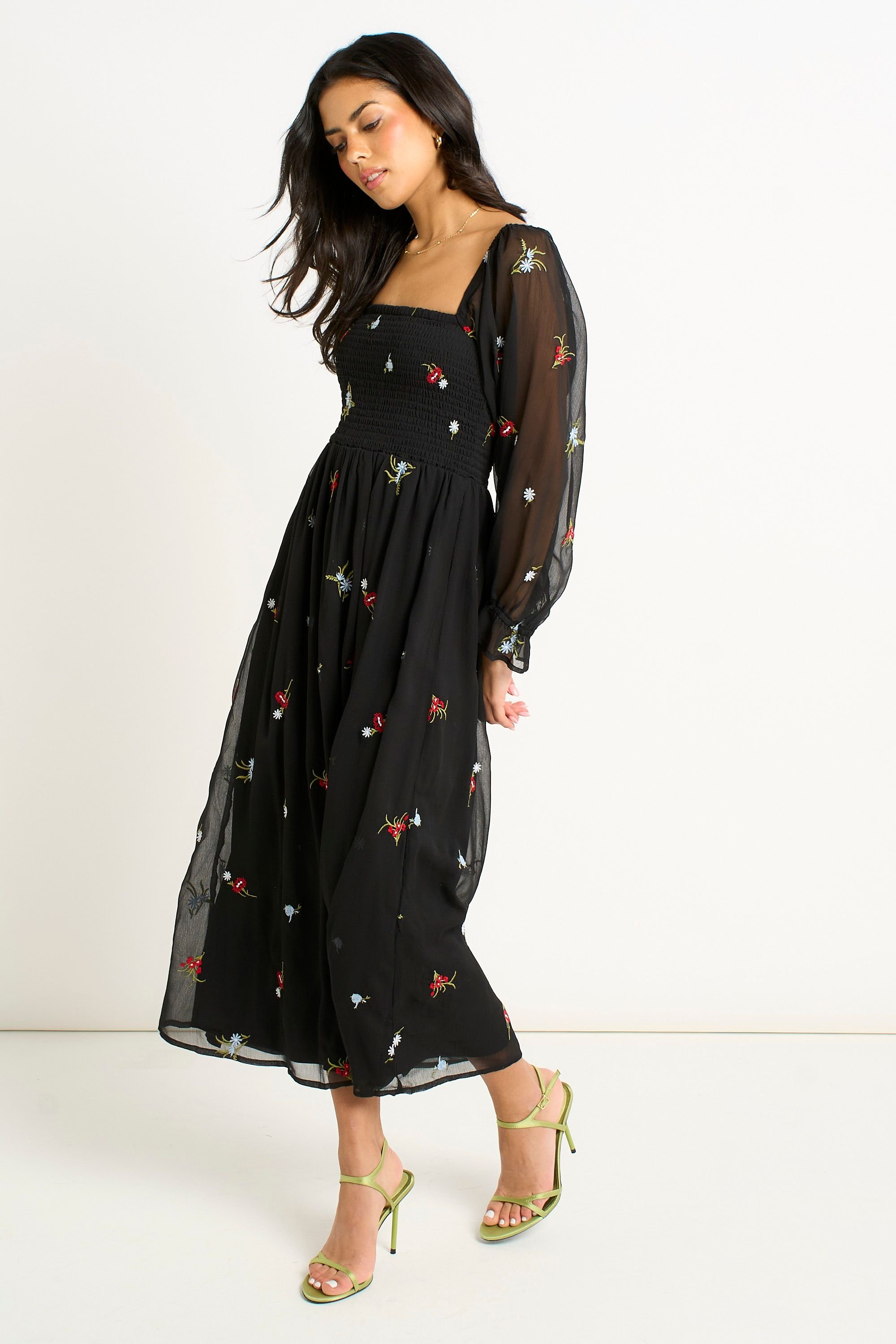 Gini London Gini London Women's Black Chiffon Floral Embroidered Dress - 3