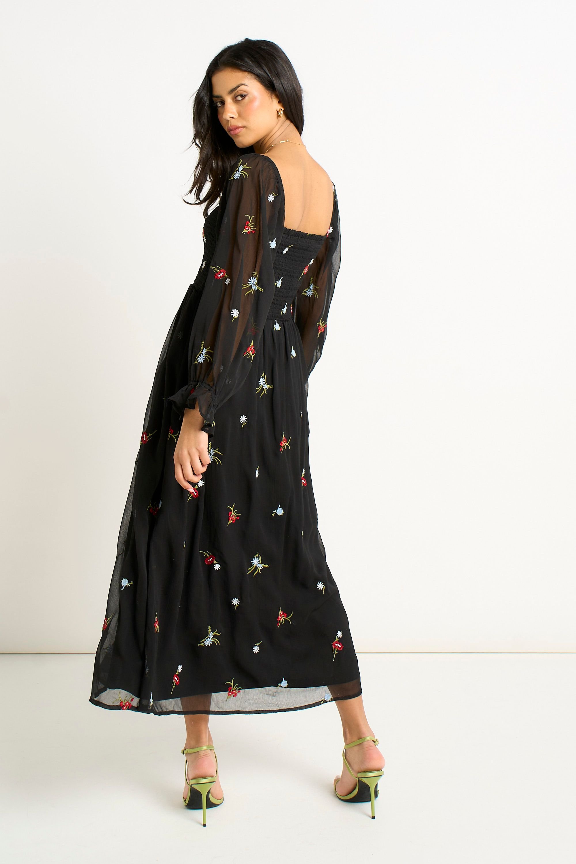 Gini London Gini London Women's Black Chiffon Floral Embroidered Dress - 4