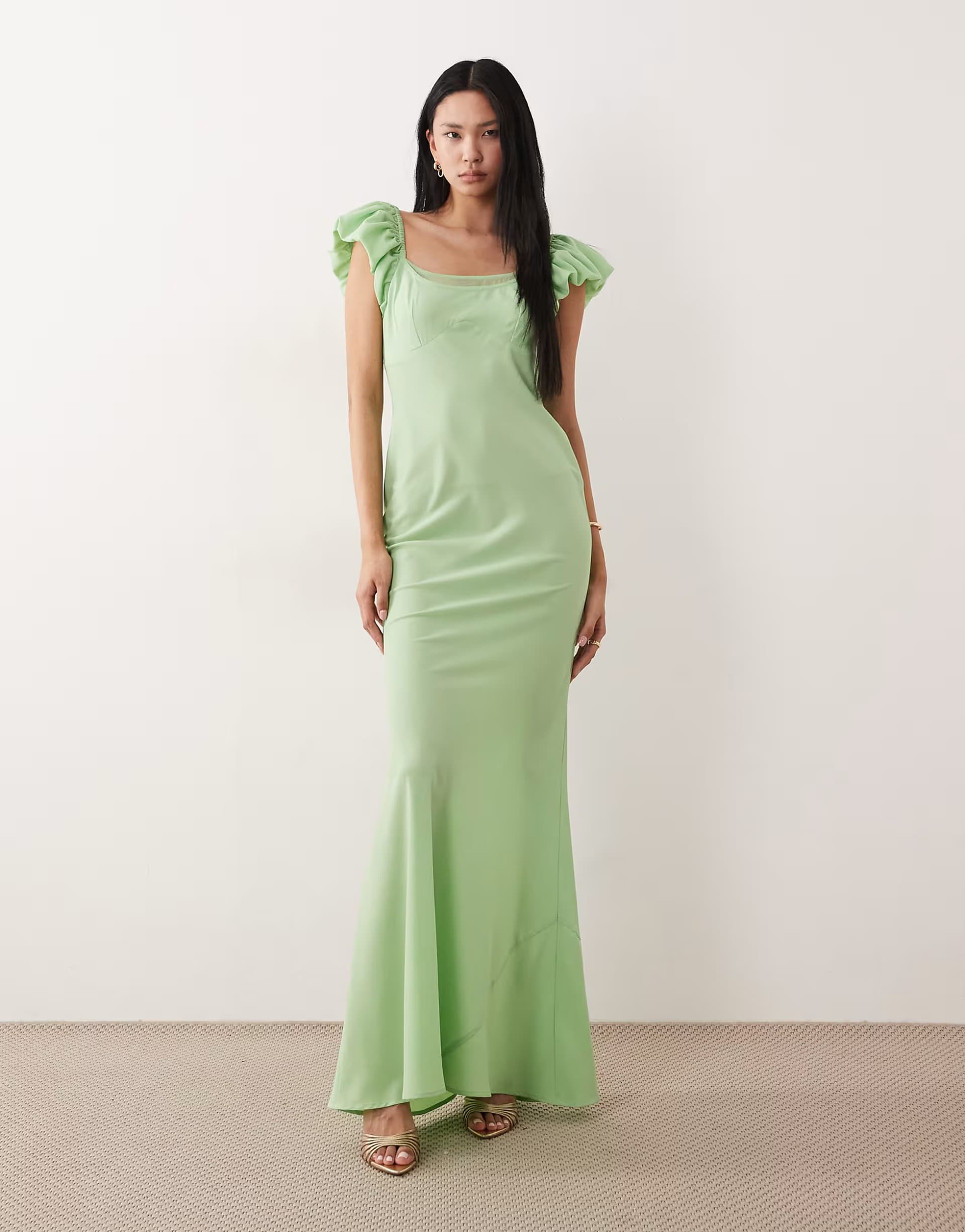 ASOS ASOS DESIGN Tall ruffle sleeve double layer shift dress in light green