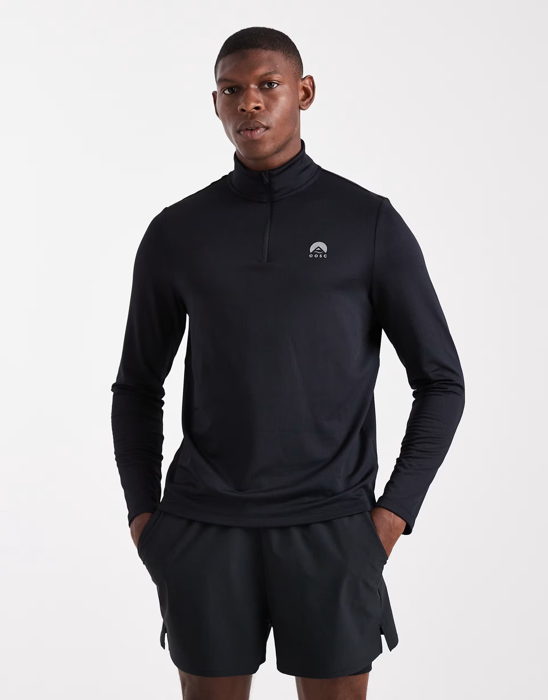 ASOS OOSC Elite activewear 1/4 zip top - black in black