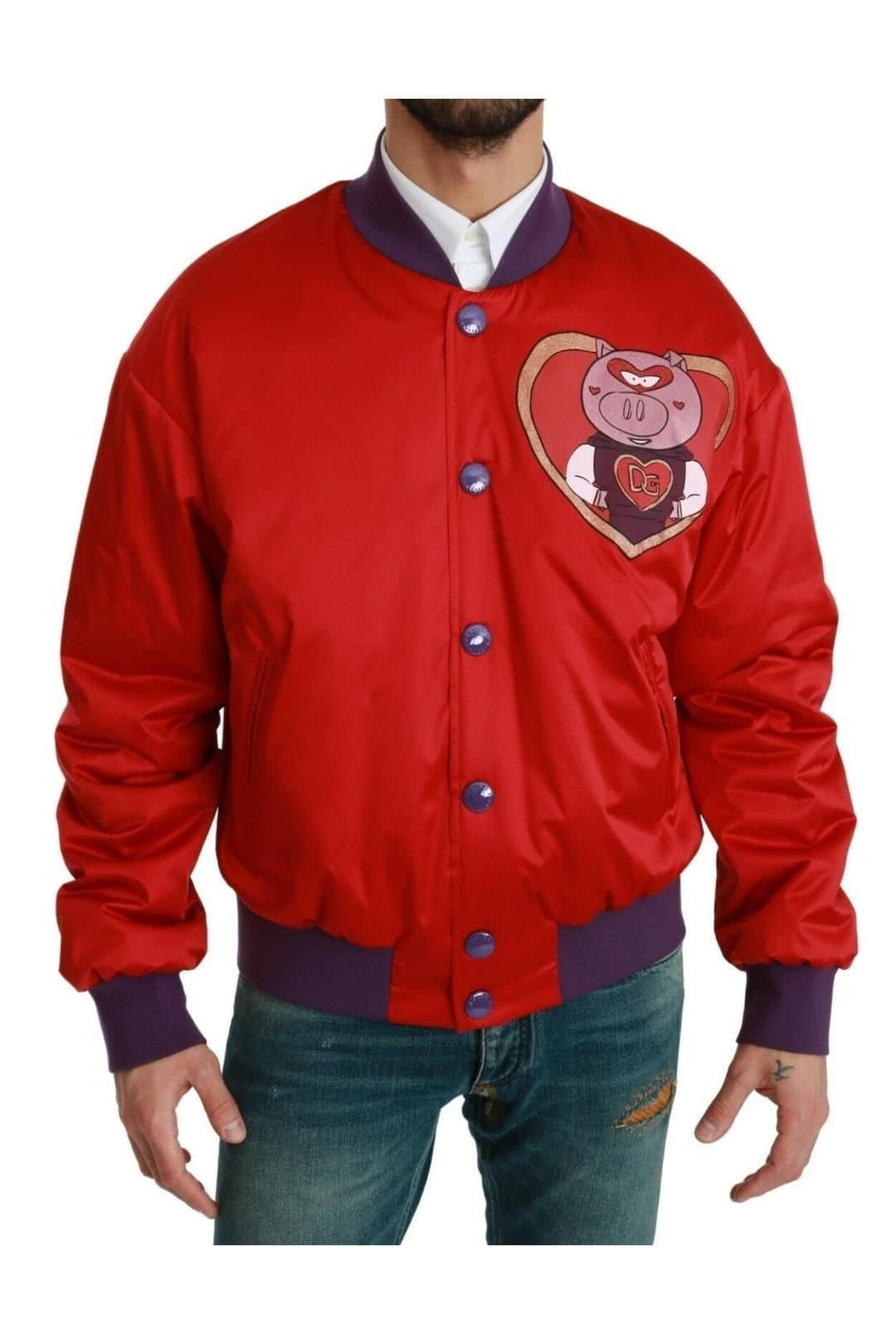 Dolce & Gabbana Dolce & Gabbana Red Bomber Jacket with Pig Design