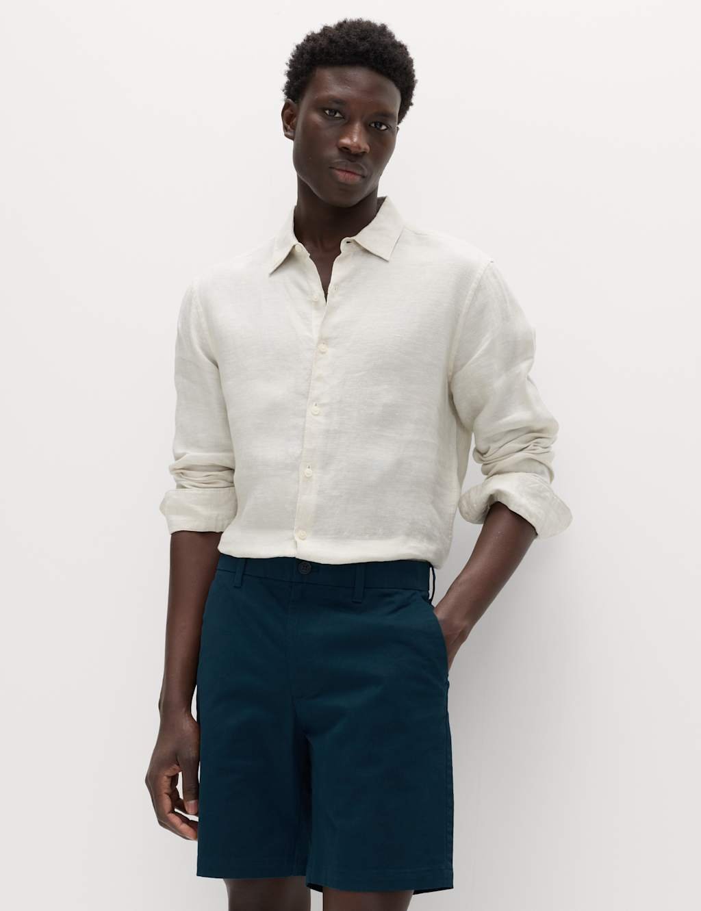 Marks & Spencer M&S Regular Fit Stretch Chino Shorts Dark Petrol - 2