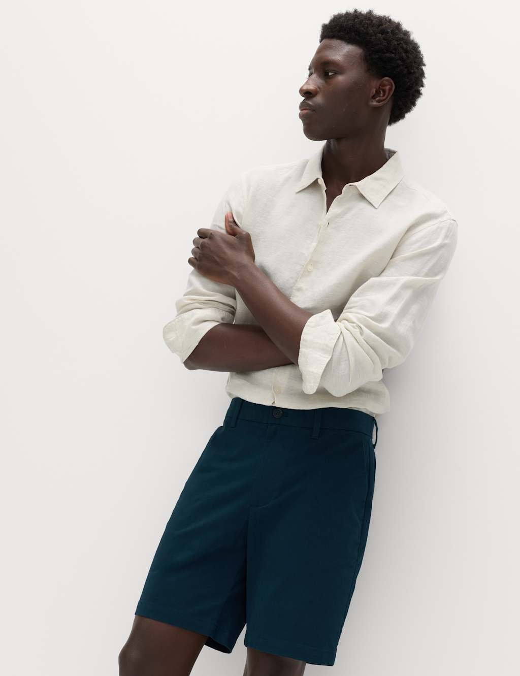 Marks & Spencer M&S Regular Fit Stretch Chino Shorts Dark Petrol - 4