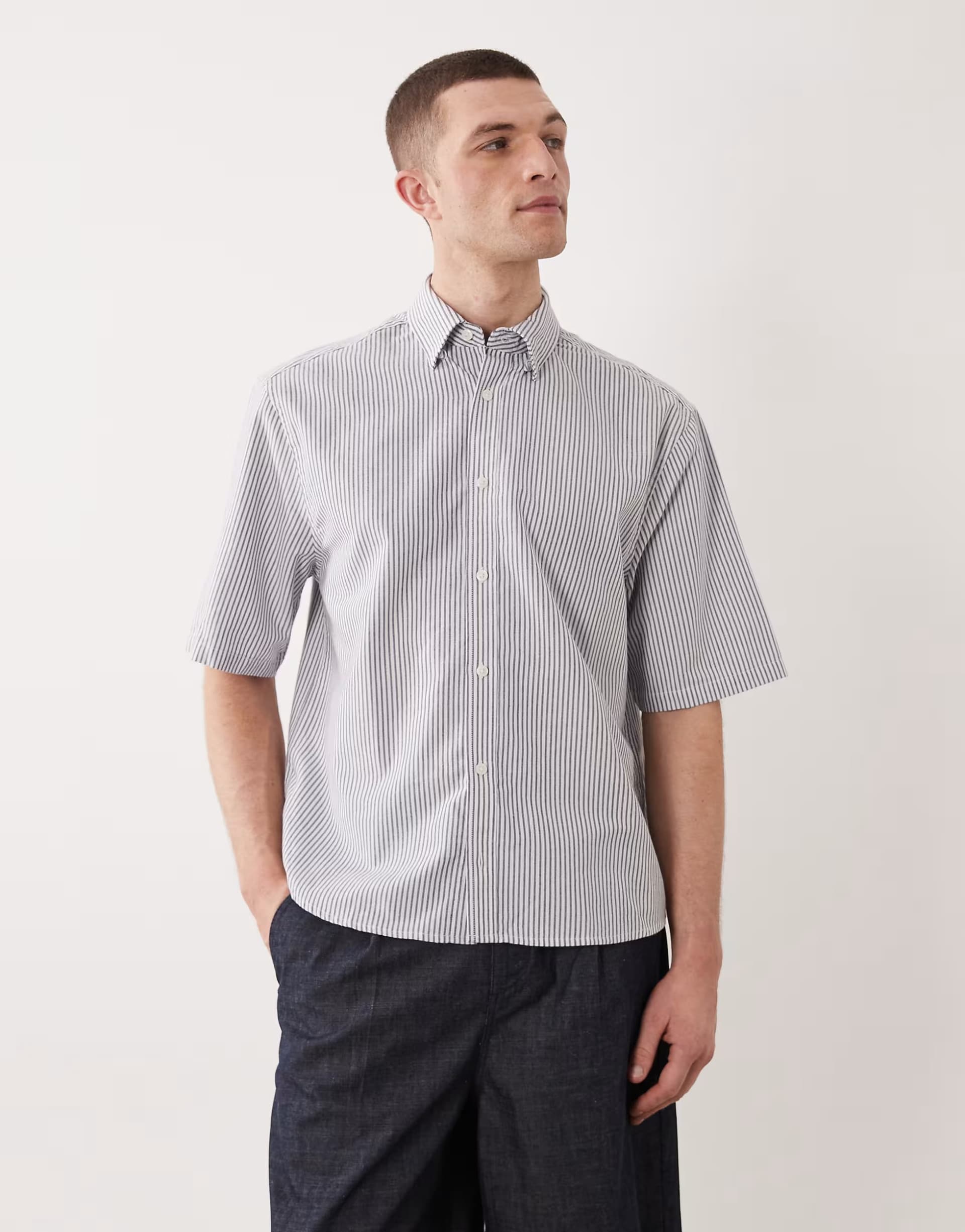 ASOS ONLY & SONS boxy fit oxford shirt in white & blue stripe