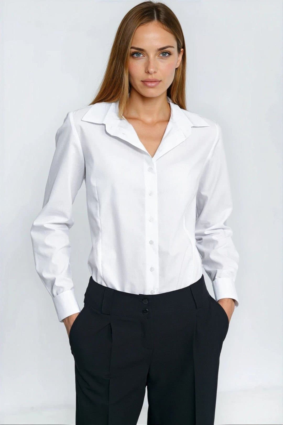 Love Lace Love Lace White Elegant Tailored Long Sleeve Dress Shirt