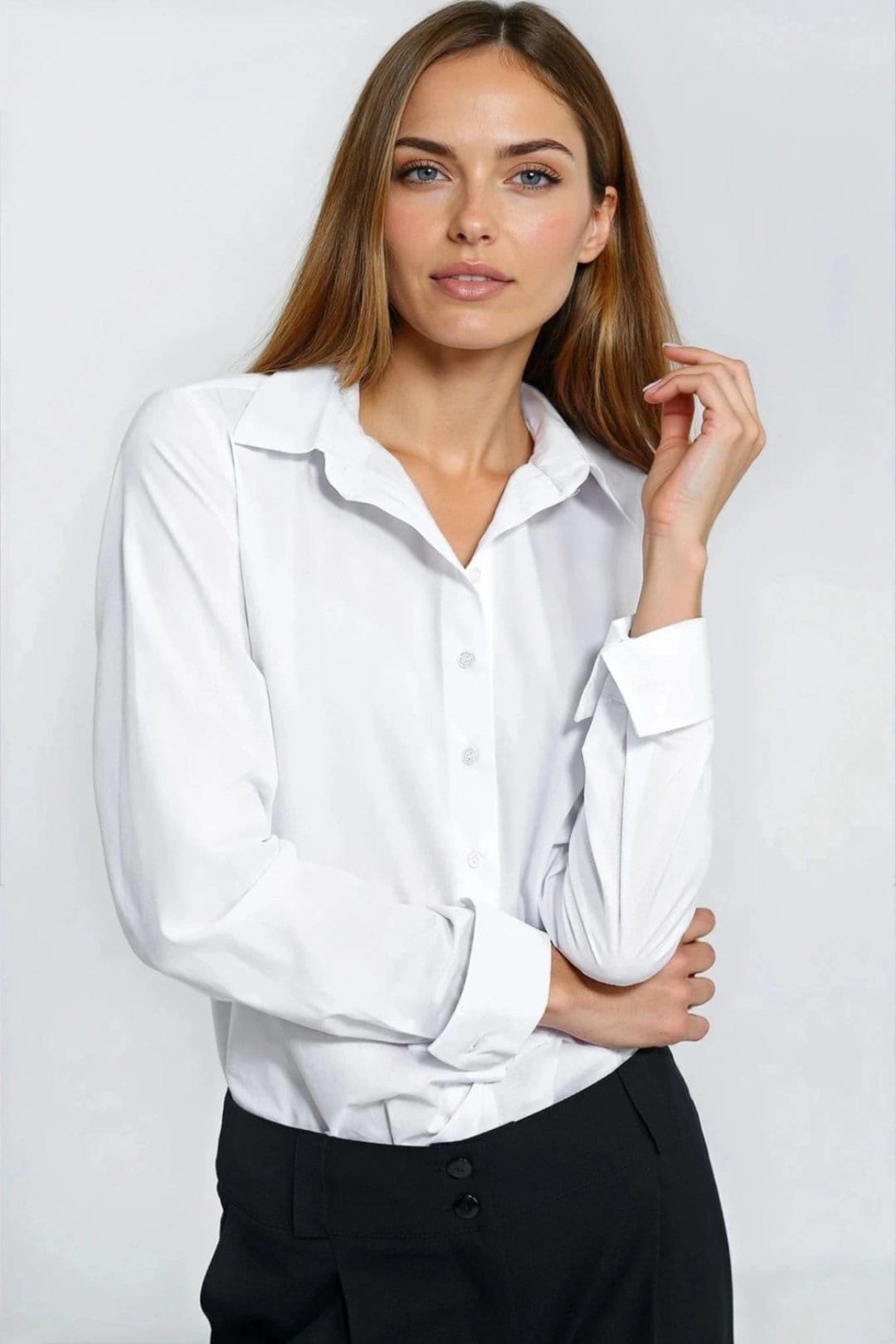 Love Lace Love Lace Women's Elegant Tailored Long Sleeve Dress Shirt in White - 4