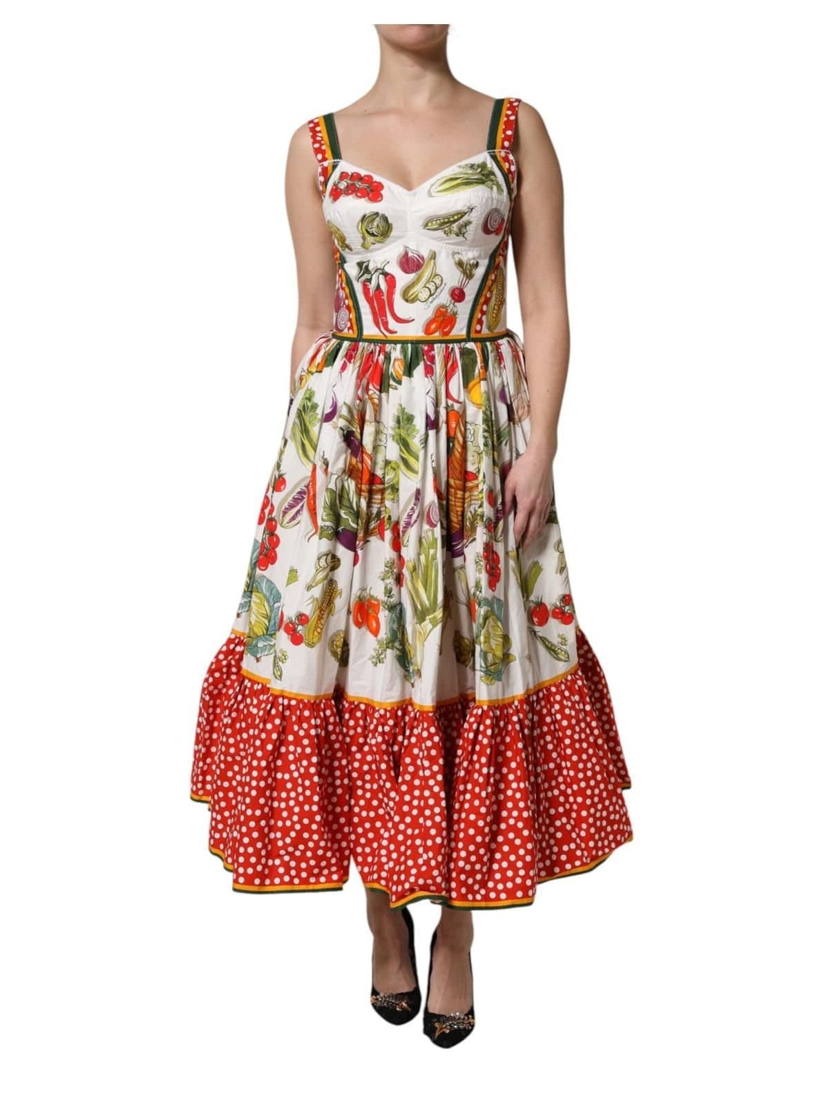 Dolce & Gabbana Dolce & Gabbana Women's Sleeveless Printed Cotton Midi Dress in White