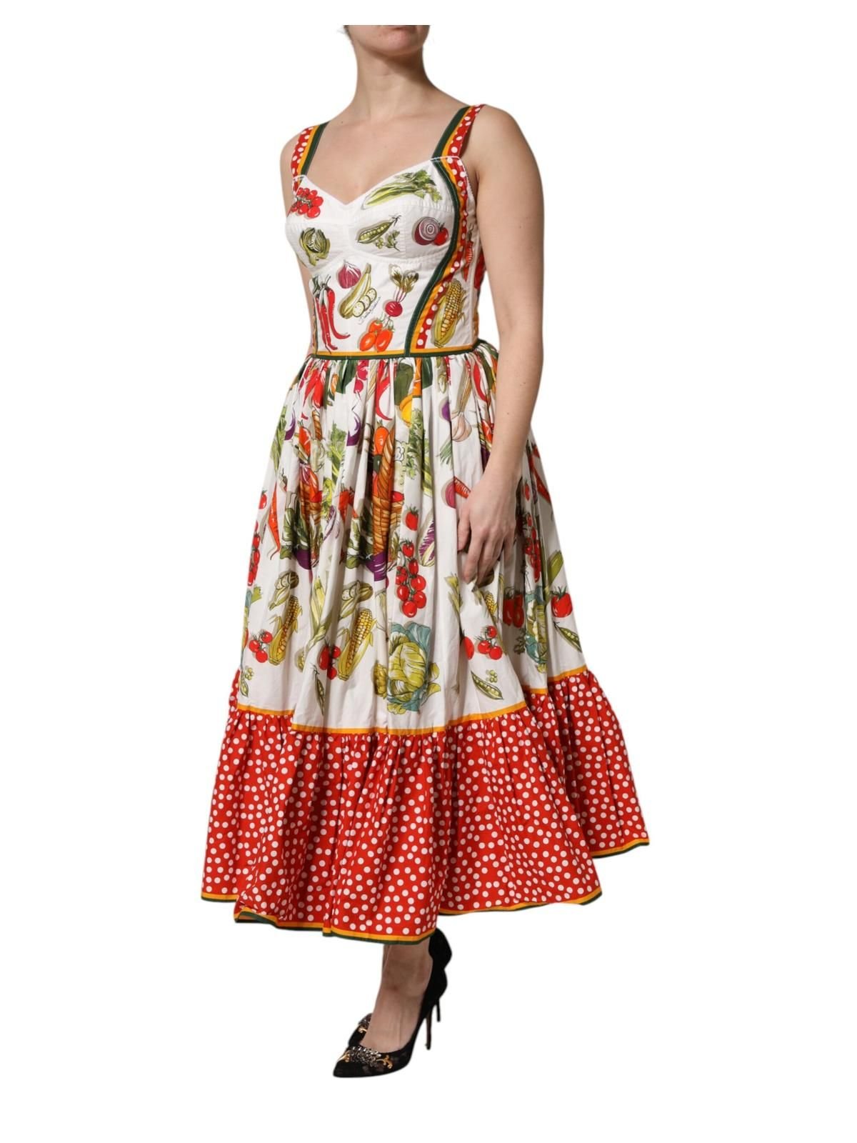 Dolce & Gabbana Dolce & Gabbana Women's Sleeveless Printed Cotton Midi Dress in White - 3