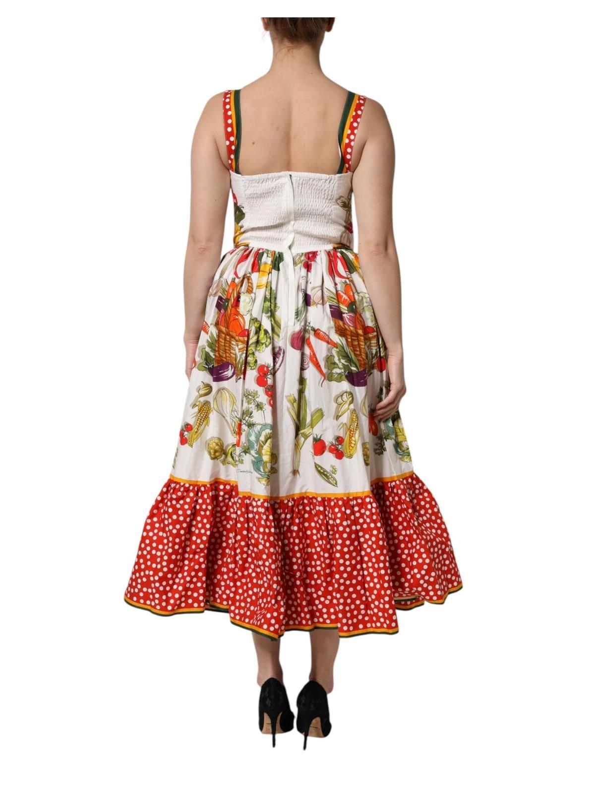 Dolce & Gabbana Dolce & Gabbana Women's Sleeveless Printed Cotton Midi Dress in White - 4