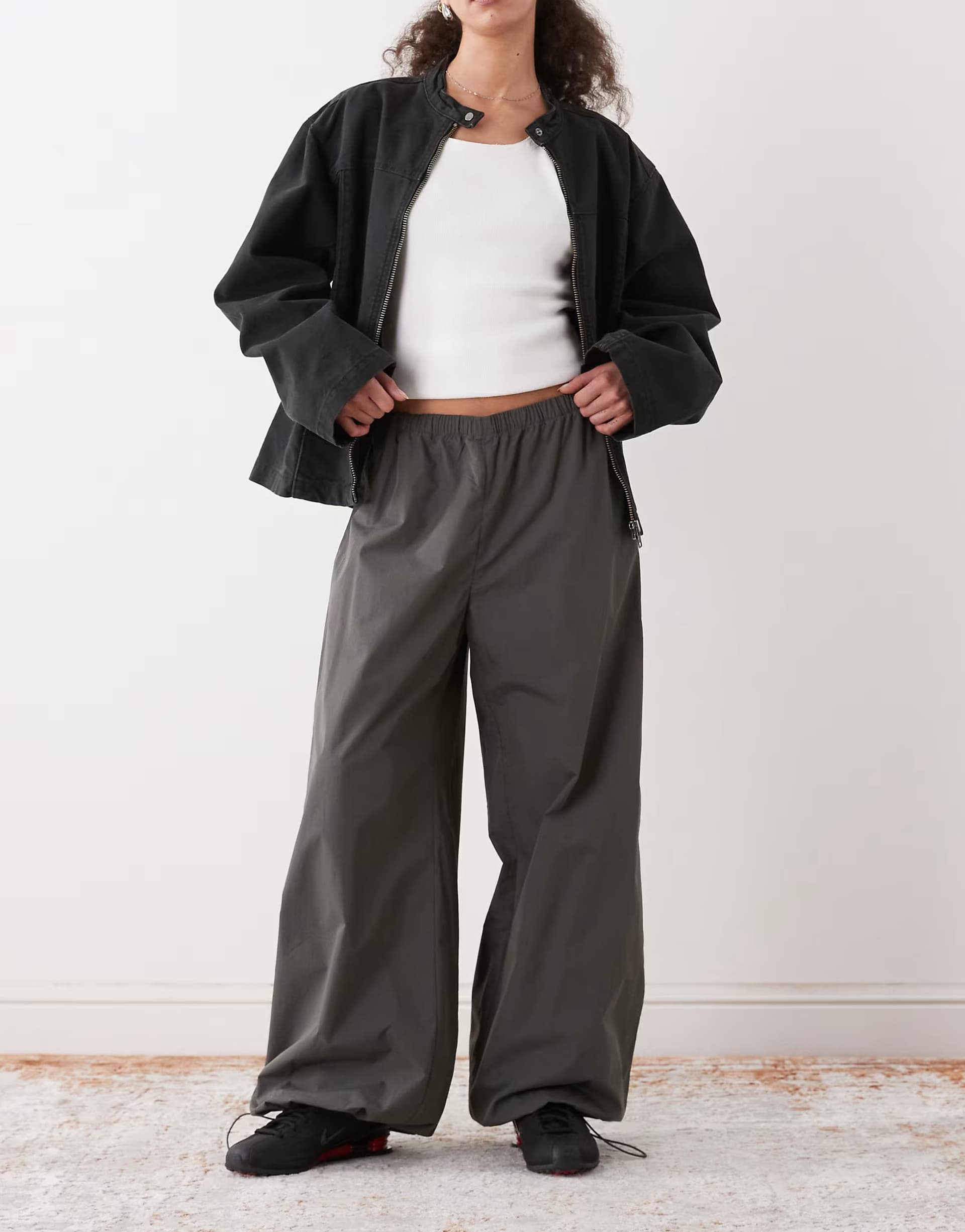 ASOS Weekday balloon track pants in dark grey