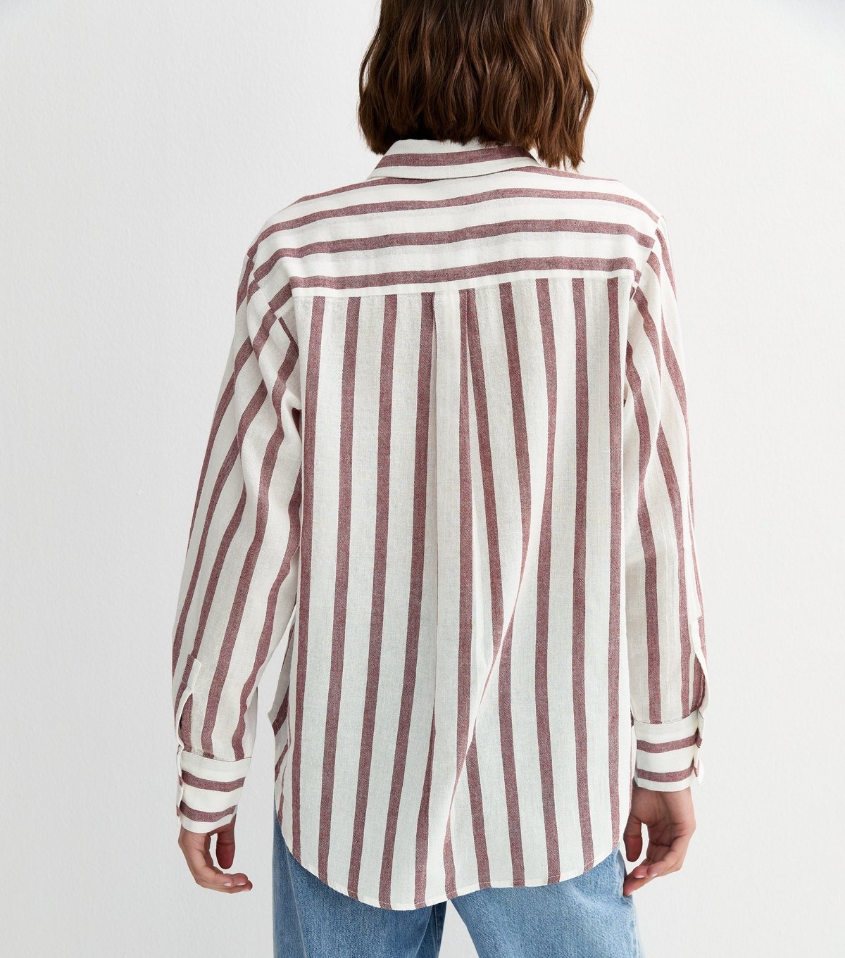 New Look Women's White and Brown Cotton Striped Long Sleeve Shirt New Look - 4