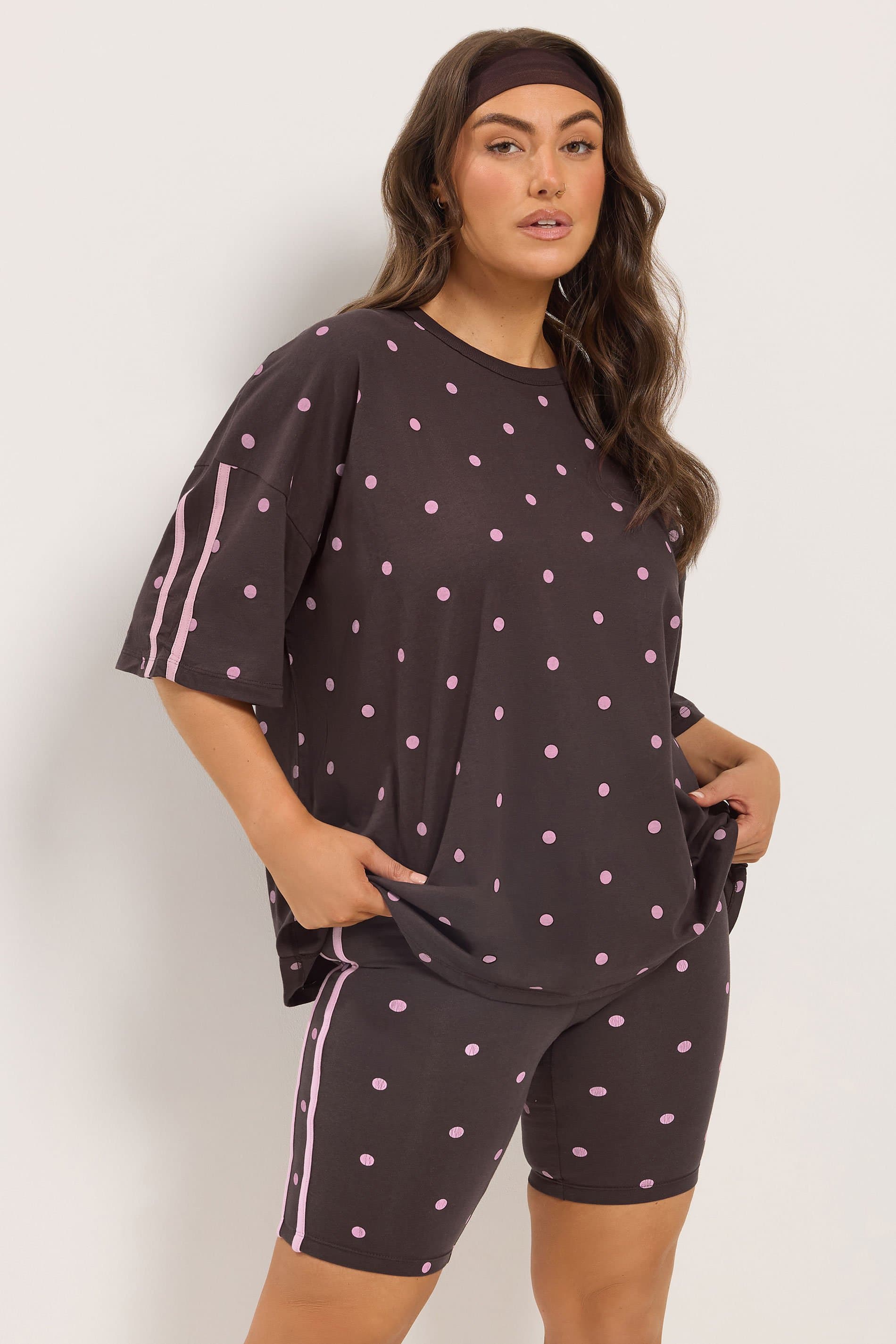 Yours Active Plus Size Chocolate Brown Polka Dot Tshirt