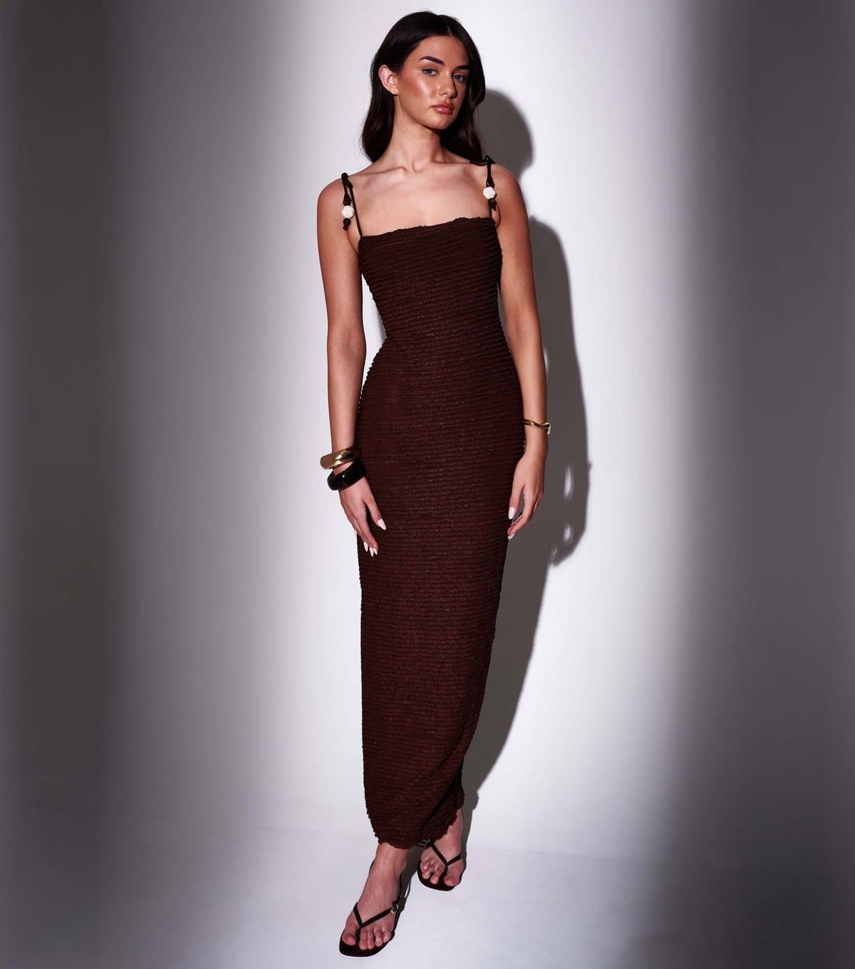 South Beach Women's Dark Brown Textured Beaded Strap Maxi Dress South Beach New Look