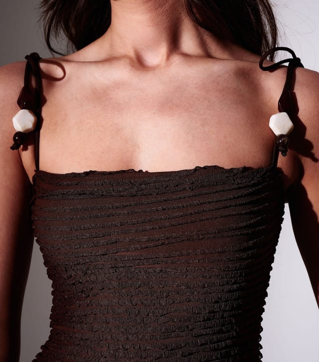South Beach Women's Dark Brown Textured Beaded Strap Maxi Dress South Beach New Look - 3