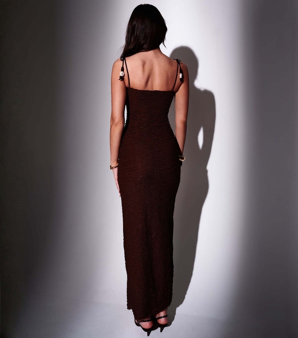 South Beach Women's Dark Brown Textured Beaded Strap Maxi Dress South Beach New Look - 4