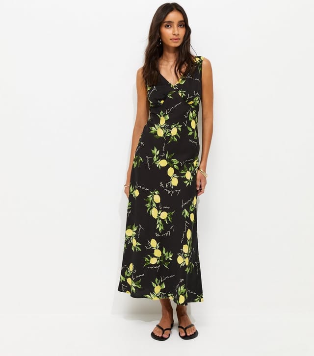 New Look Women's Black Lemon Print V-Neck Midi Dress New Look - 2