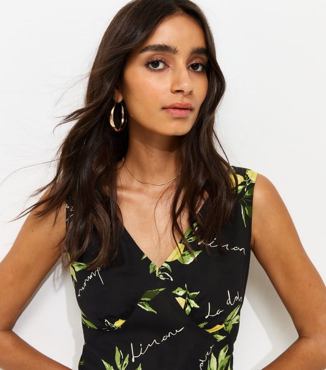 New Look Women's Black Lemon Print V-Neck Midi Dress New Look - 3