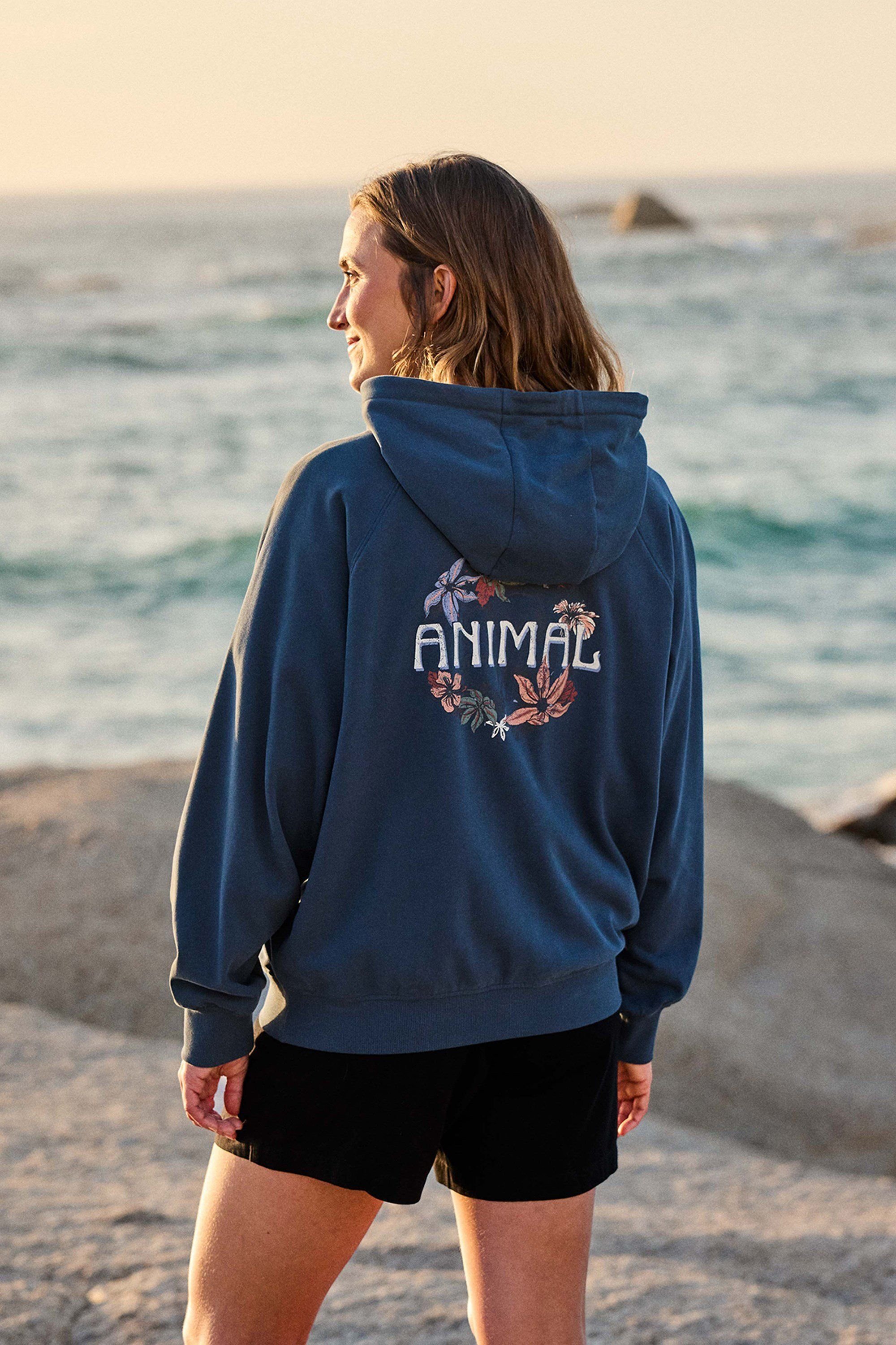 Animal Animal Women's 'Kaya' Soft Cotton Graphic Hoodie Adjustable Lightweight Sweatshirt in Dark Blue - 2