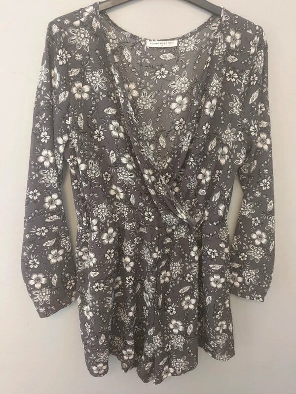 Glamorous Petite Grey Floral Print Playsuit Size 14