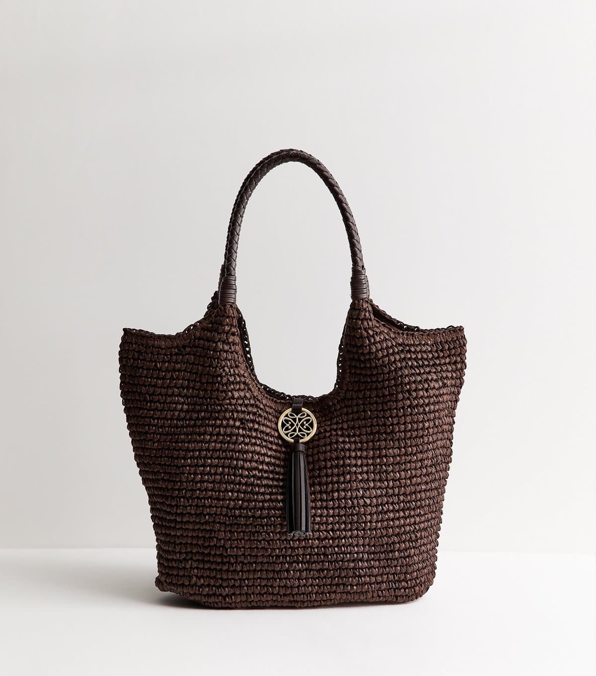 New Look New Look Dark Brown Woven Plaited Handle Hobo Bag