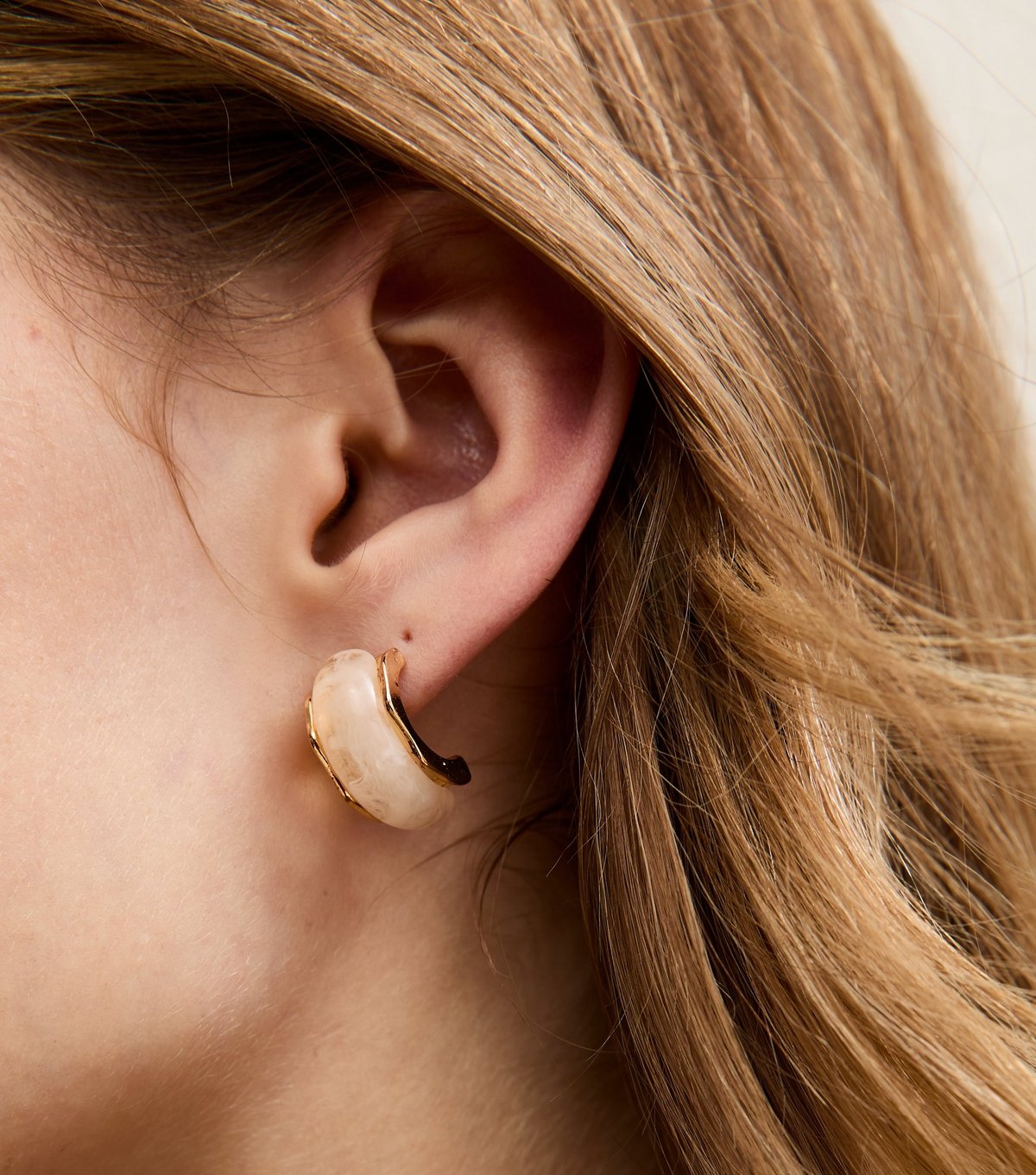 New Look Cream Resin Gold Tone Chunky Half Hoop Earrings New Look - 2