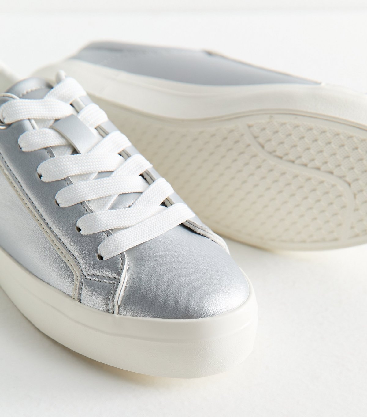 New Look Women's Silver Faux Leather Contrast Heel Tab Trainers Vegan New Look - 3