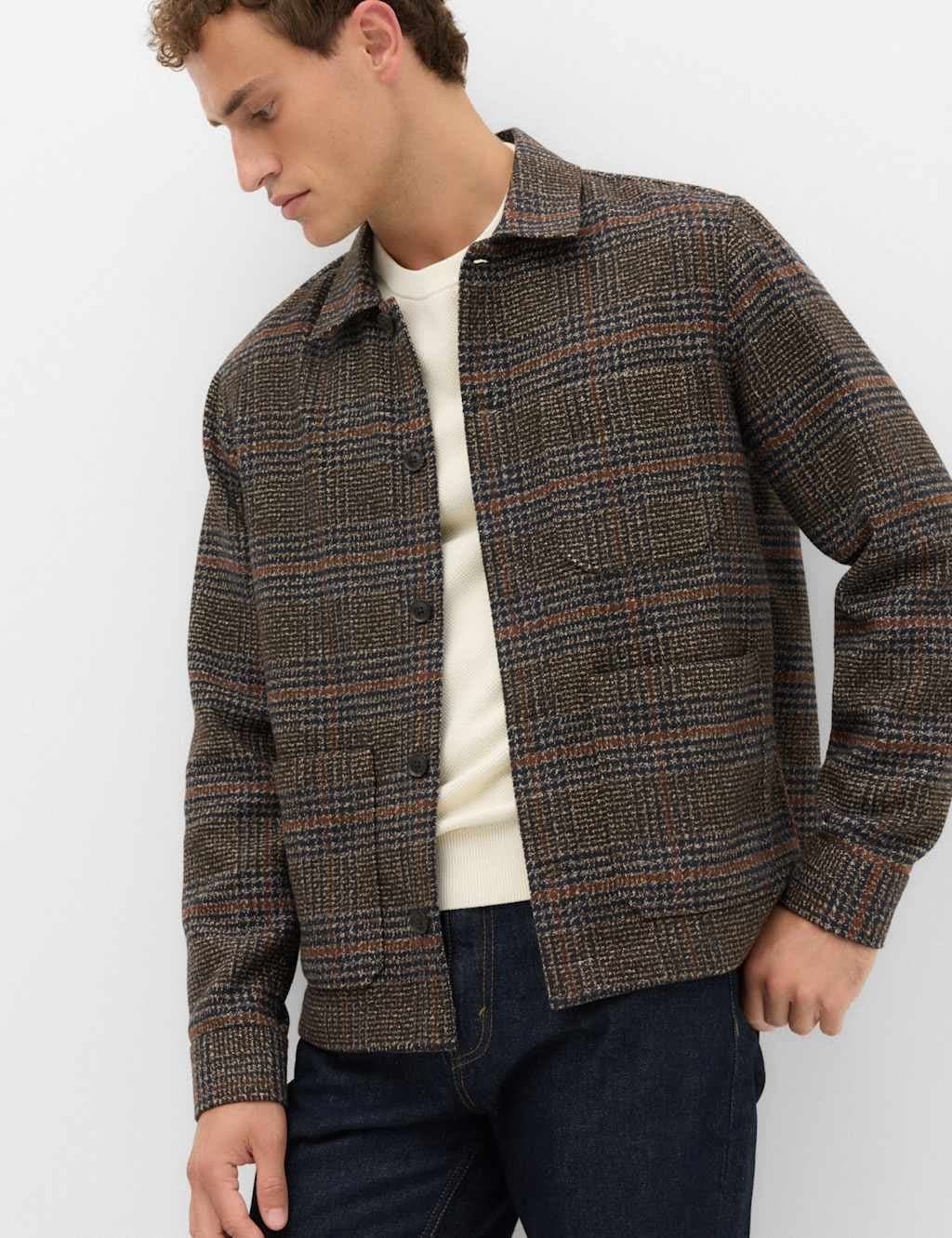 Marks & Spencer M&S Checked Overshirt Brown