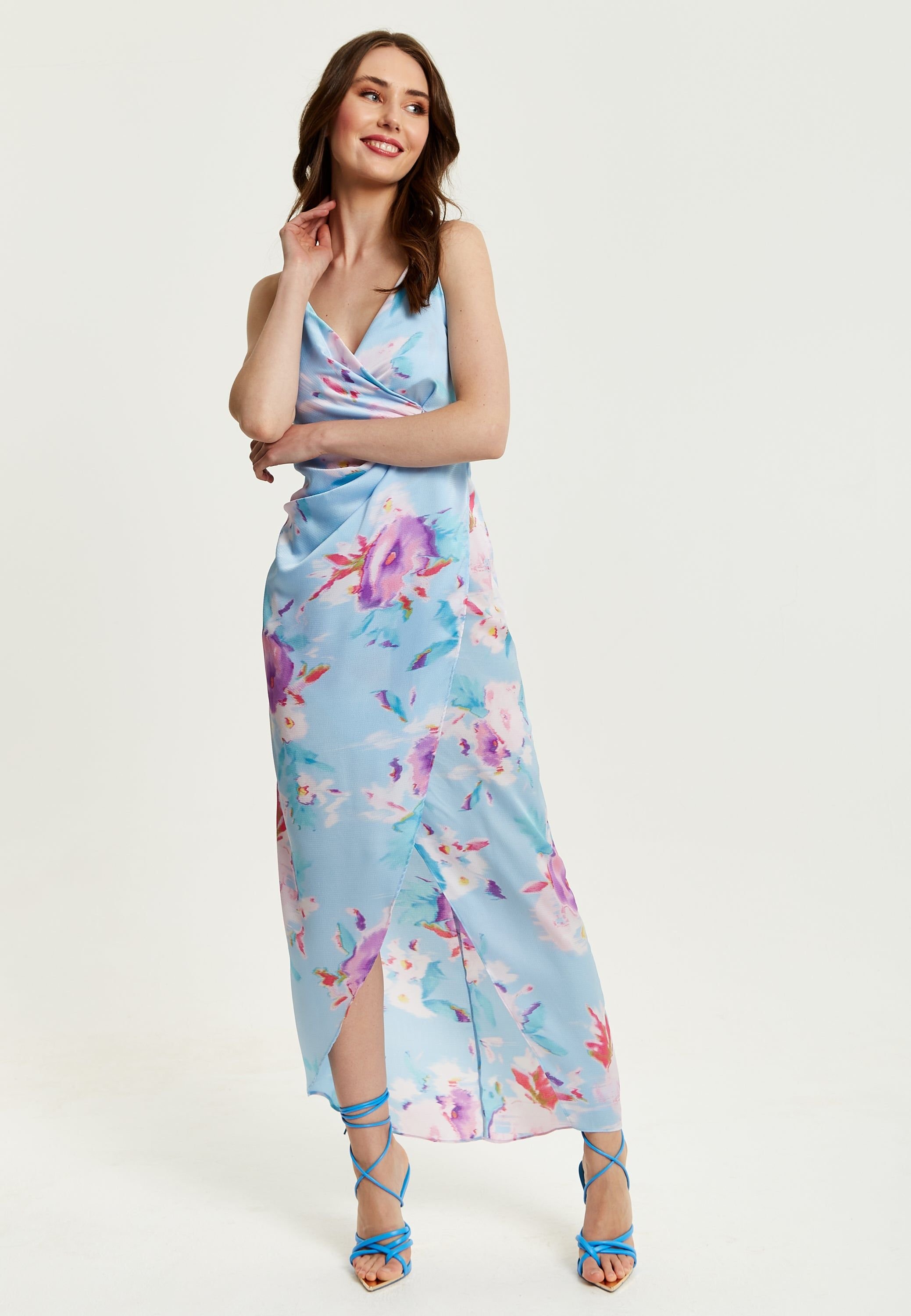 Liquorish Liquorish Women's Floral Print Maxi Wrap Dress In Blue - 2