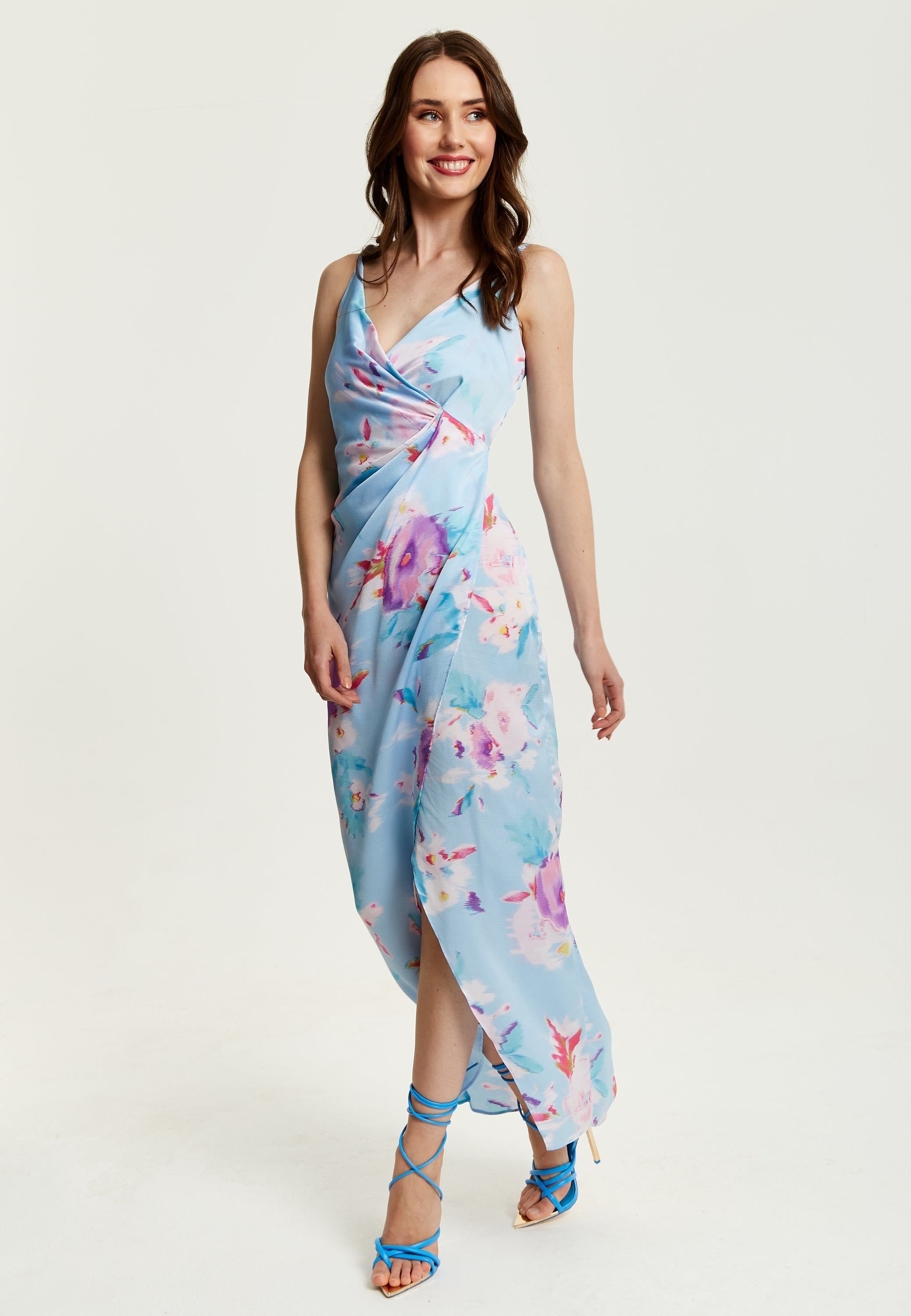 Liquorish Liquorish Women's Floral Print Maxi Wrap Dress In Blue - 3