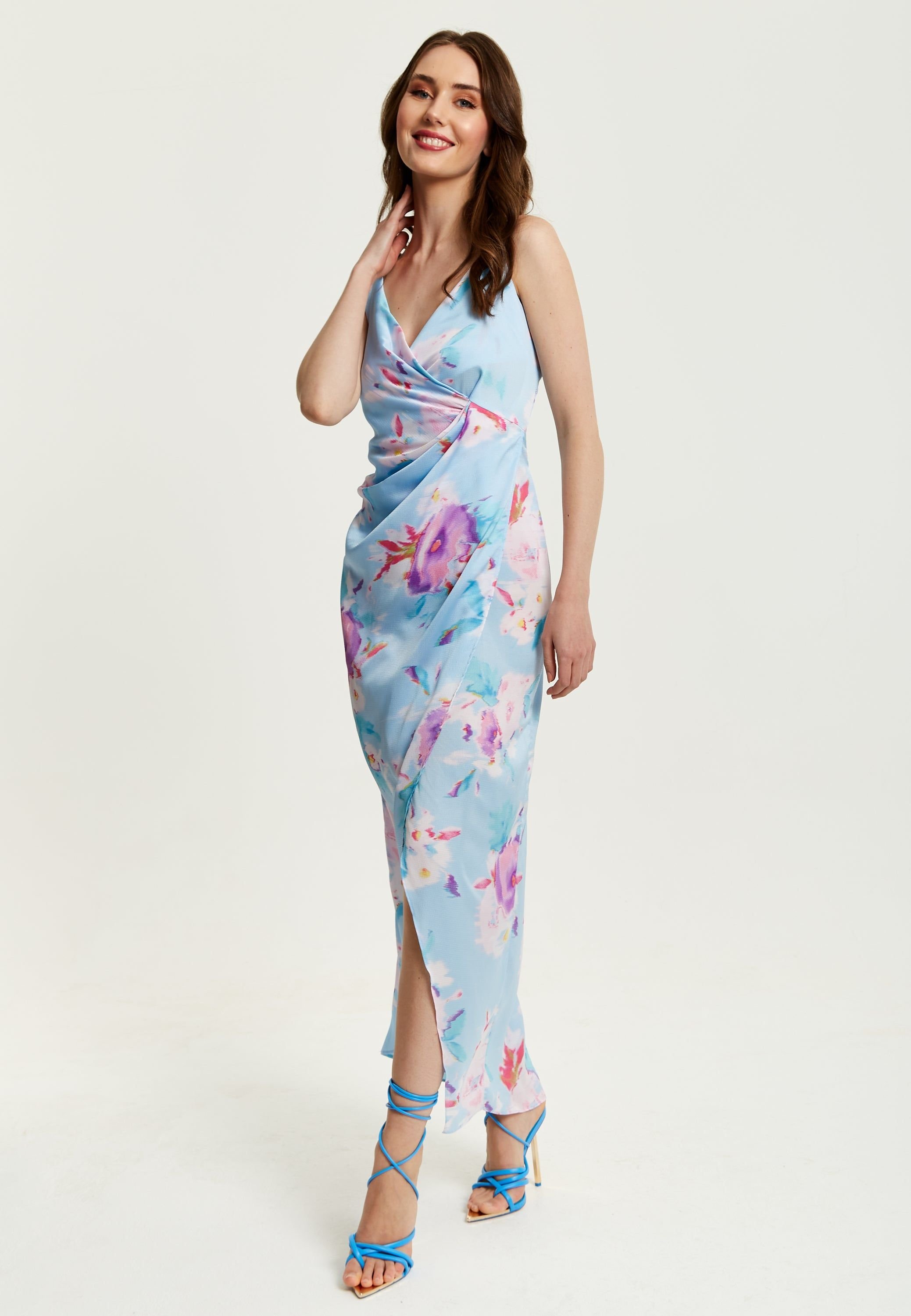 Liquorish Liquorish Women's Floral Print Maxi Wrap Dress In Blue - 4