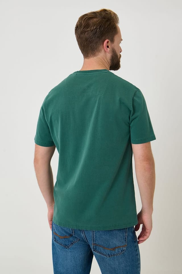 Saltwell Saltwell Men's Garment Dye Cotton Jersey Crew Neck T-Shirt in Bottle Green - 2