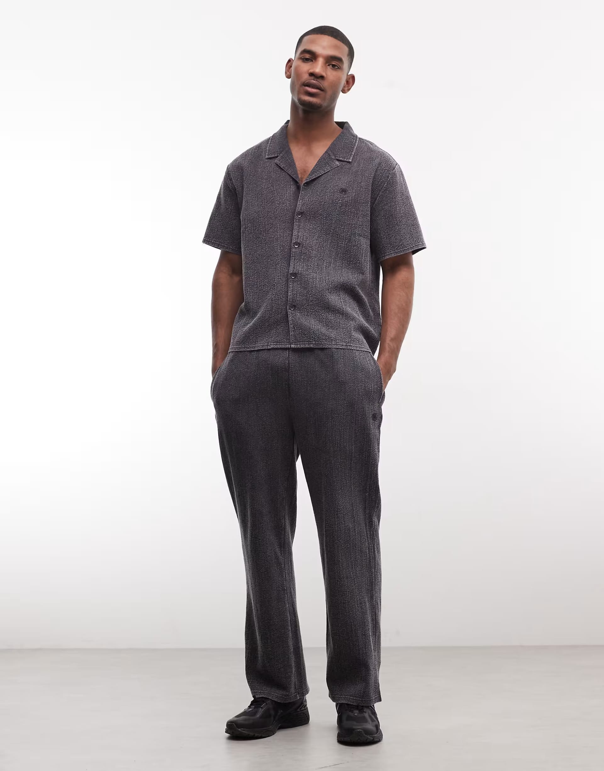 ASOS Good For Nothing Black Seersucker Co-ord Baggy Trousers