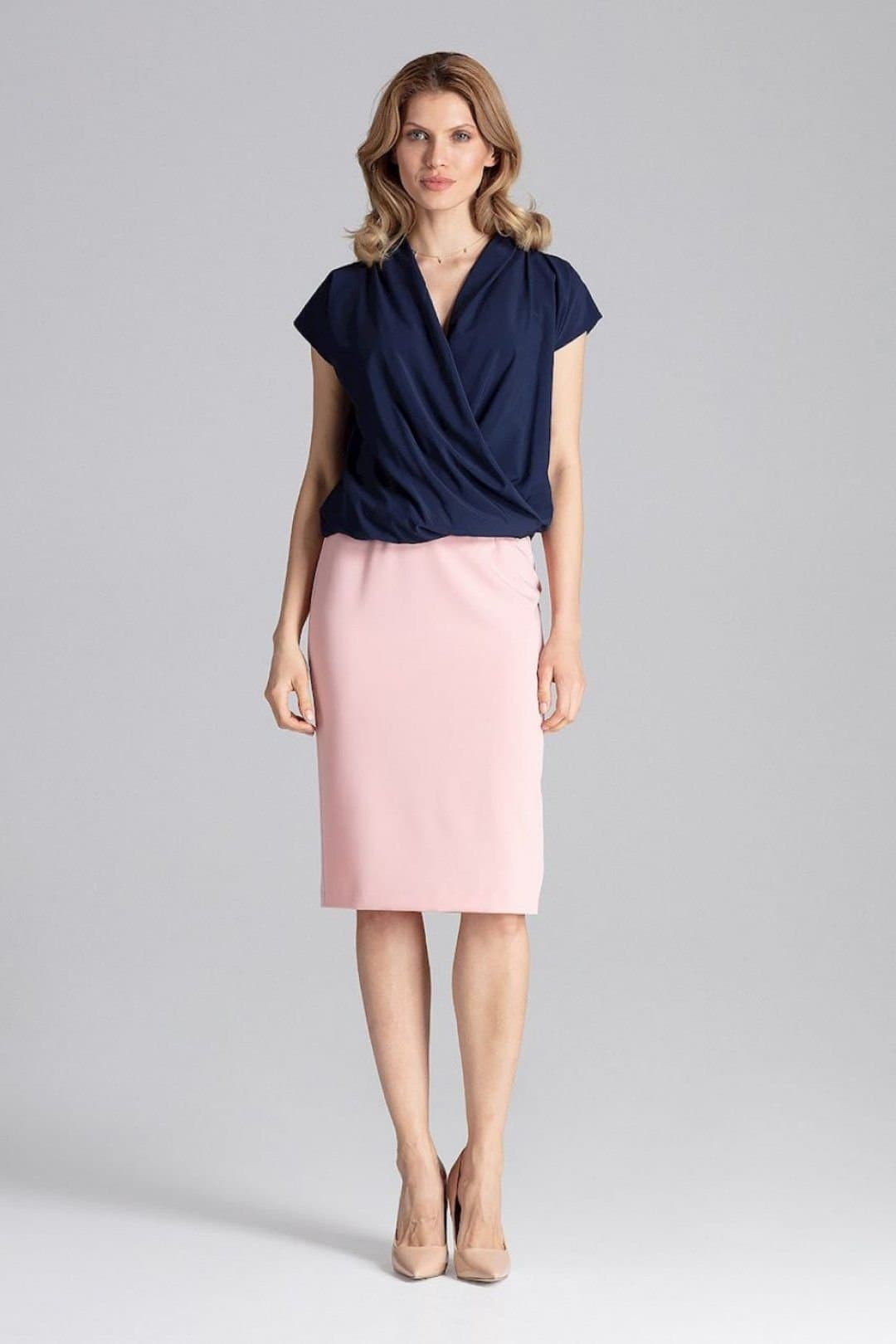 Love Lace Love Lace Women's Airy Envelope Neck Blouse with Short Sleeves in Blue