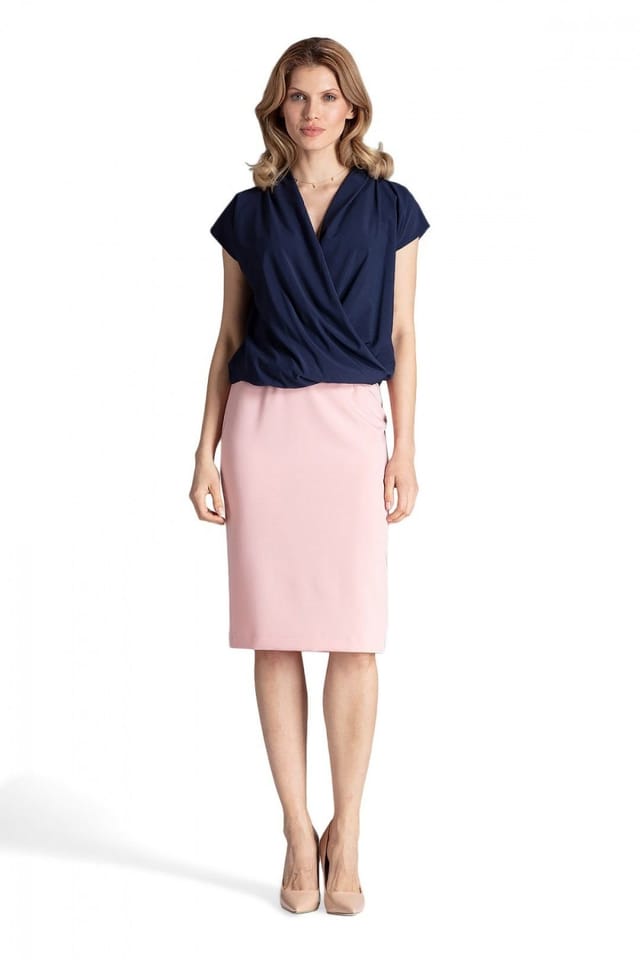 Love Lace Love Lace Women's Airy Envelope Neck Blouse with Short Sleeves in Blue - 2
