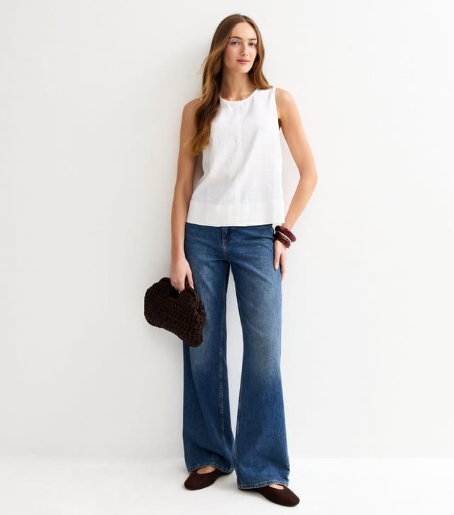 New Look Women's Tall White Linen Blend Sleeveless Top New Look - 3