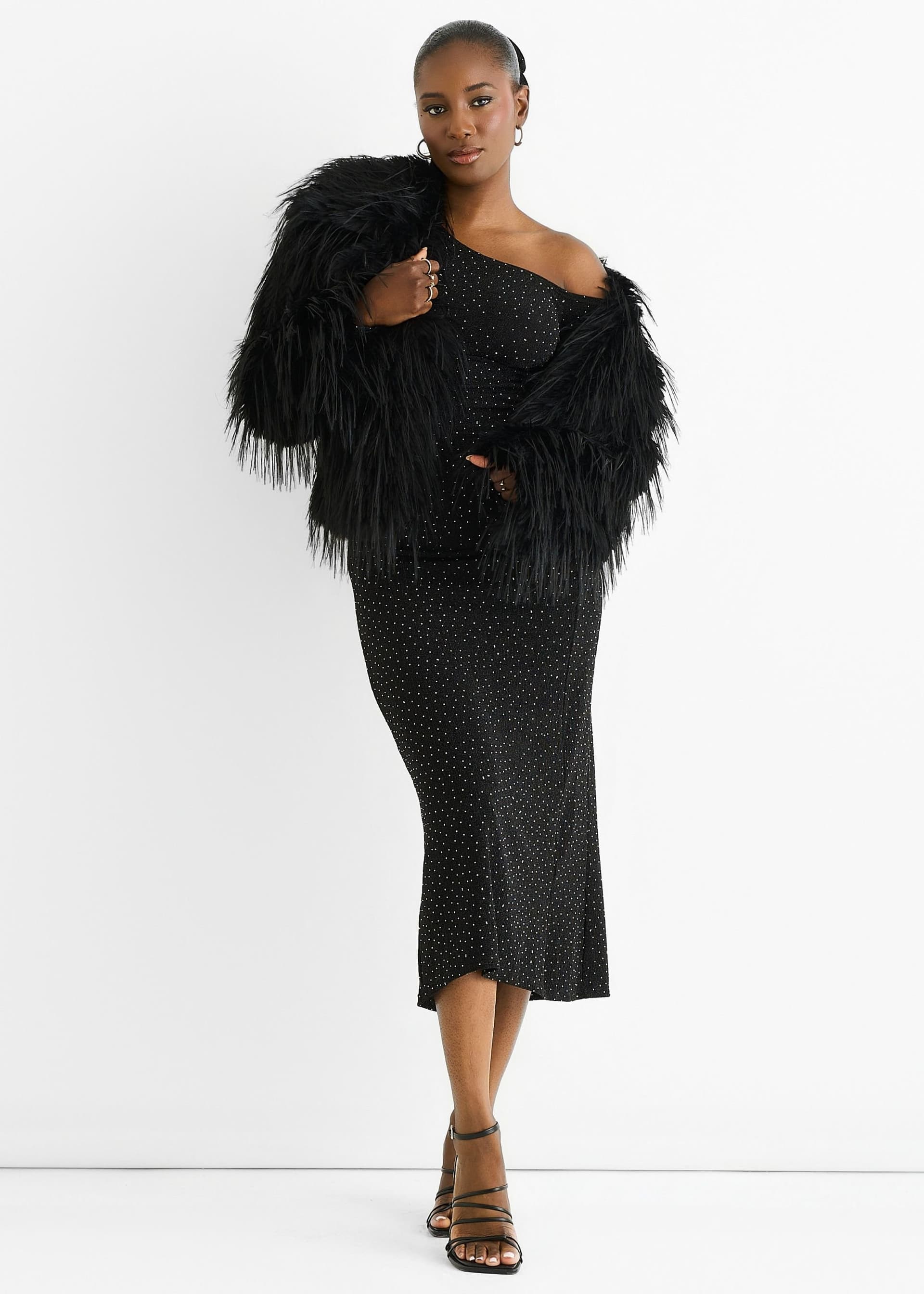 Gini London Gini London Women's Black Plain Fringe Faux Fur Short Jacket